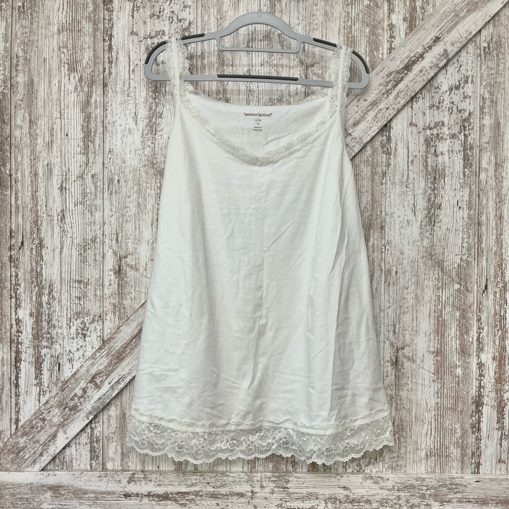 Woman Within White Lace Trim Tank